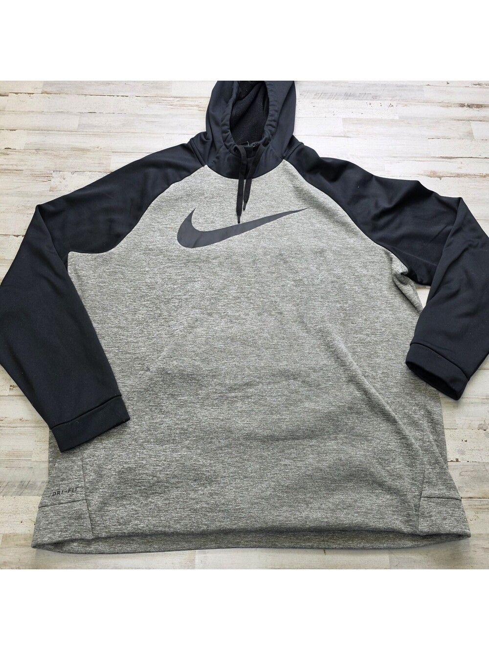 Nike Dri-Fit Pullover Hoodie Sweatshirt 3XL Tall Gray Raglan Center Swoosh